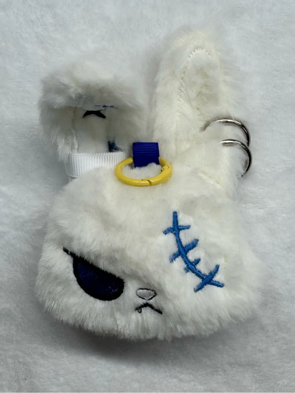 White Street Rabbit Gothic Plush Bunny Keychain Bag Charm Bendable Ears
